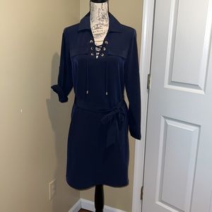 CALVIN KLEIN 6 navy dress w/belt Gold SPRING nautical